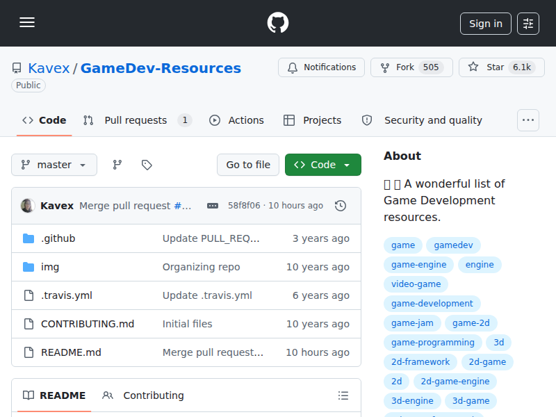 Kavex/GameDev-Resources GitHub リポジトリ